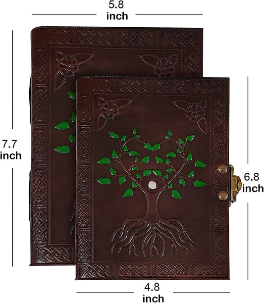 Hand Painted Tree of Life Leather Journal Diary Notebook Men Women Small Gift for Him Her