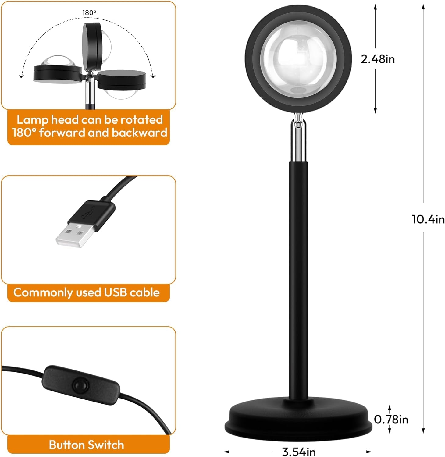 VISVERI Sunset Aura Lamp – 180° Rotating Ambient Light